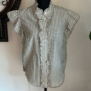 Veronica Beard Jeans Women’s Tenille Olive White Plaid Sleeveless Blouse Medium